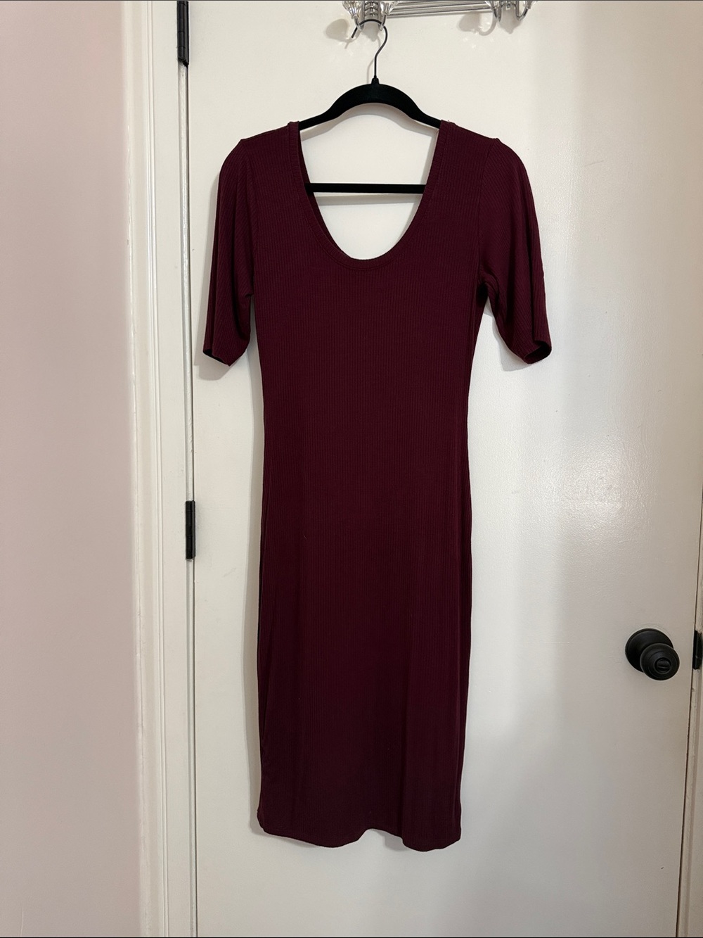 Bozzolo Ribbed Scoop Neck Midi Dress - Burgundy